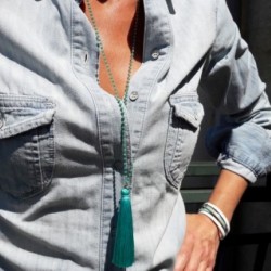Turquoise silk pompom necklace