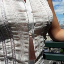 Nude silk pompom necklace