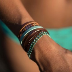 Bracelet manchette aimanté turquoise, cuivre et or