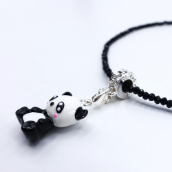 anneau argenté et charm panda