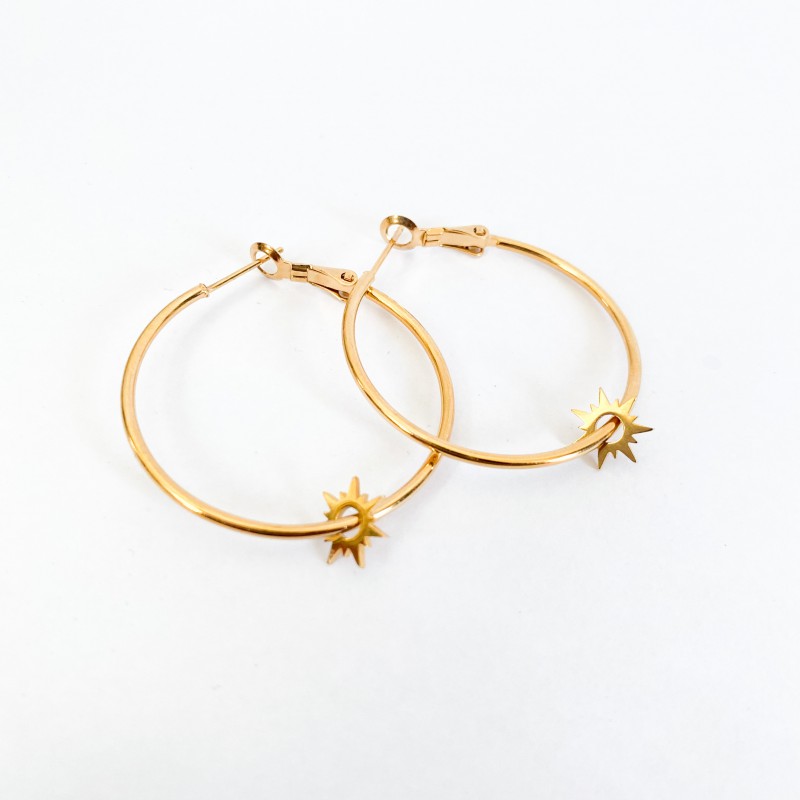 Golden hoops with sun detail