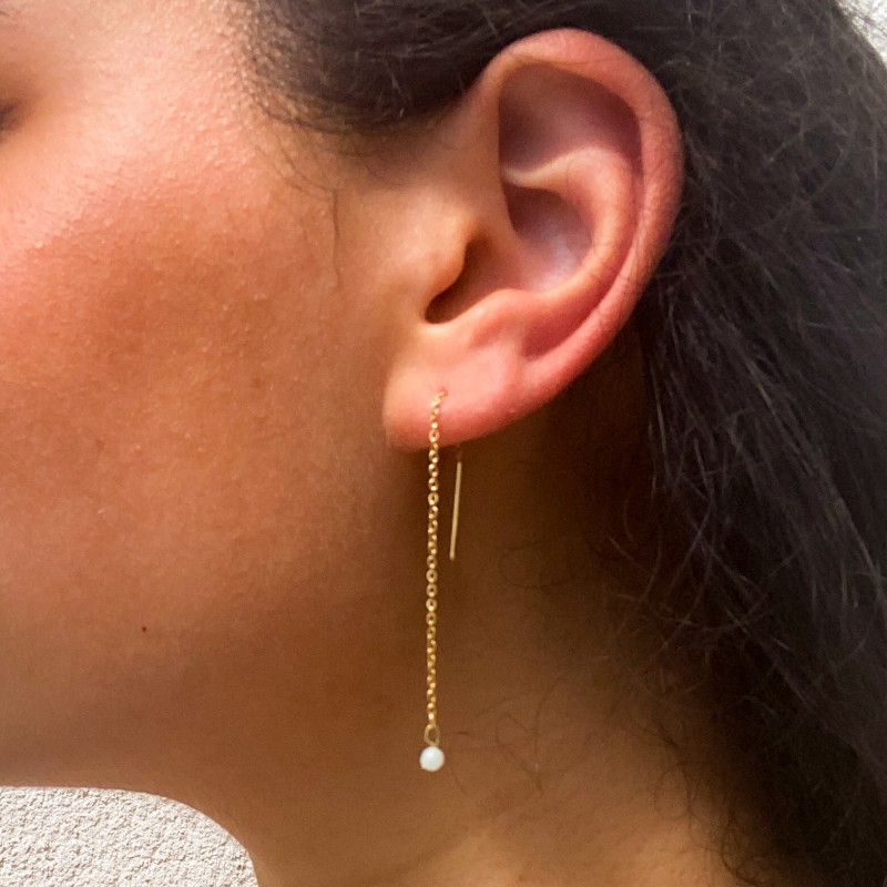 Boucles d'oreilles pendantes dorées et pierre d'amazonite