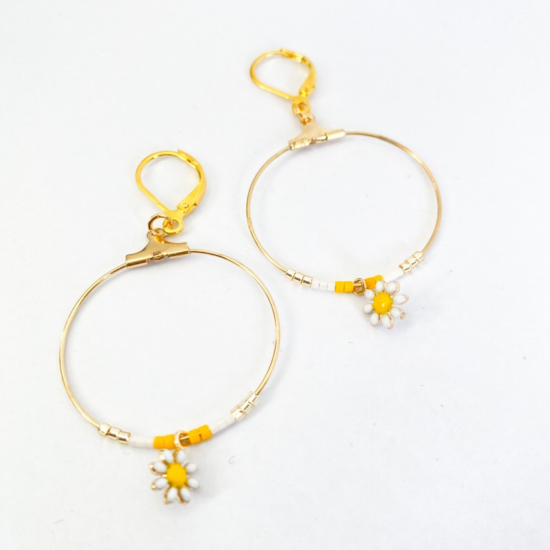 Boucles d'oreilles créoles pendentif jaune