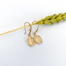 Golden earrings with Virgin pendant