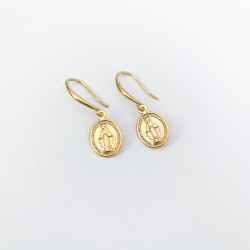 Golden earrings with Virgin pendant
