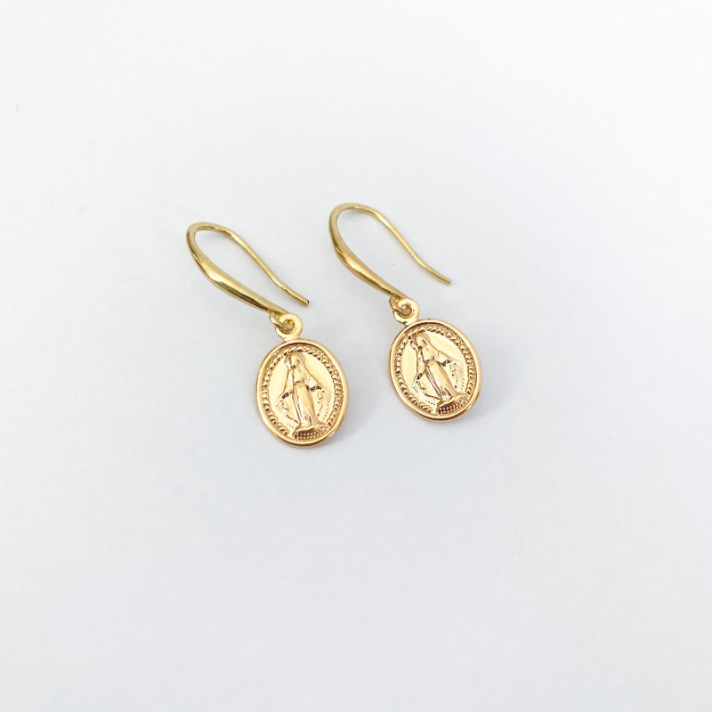 Golden earrings with Virgin pendant