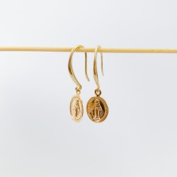 Golden earrings with Virgin pendant