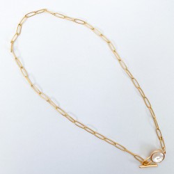 Collier trombone doré à fermoir T