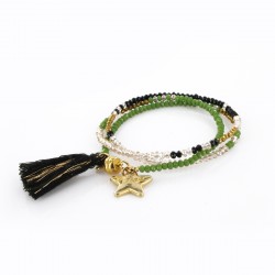 Bracelet triple, vert, noir et or