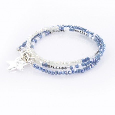 Bracelet triple, bleu jean et argent