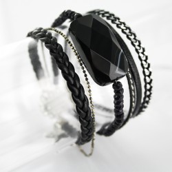 Bracelet manchette aimanté agate noire