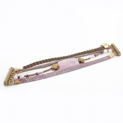 Bracelet manchette aimanté quartz rose et hématite