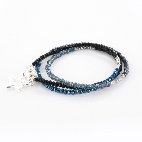 Bracelet triple, bleu jean et argent