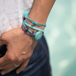 Bracelet manchette aimanté turquoise et améthyste