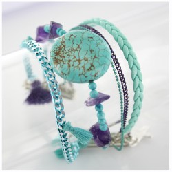 Bracelet manchette aimanté turquoise et améthyste