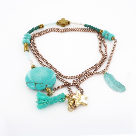 Sautoir turquoise et hématite sur chaîne Sautoir turquoise et hématite sur chaîne