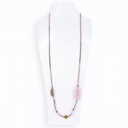 Sautoir quartz rose et hématite sur sur chaîne