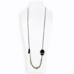 Sautoir agate noir, jade et hématite sur sur chaîne