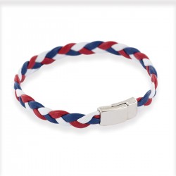 Bracelet tressé bleu, blanc, rouge en cuir tressé