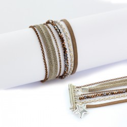 Bracelet manchette aimanté chocolat et argent