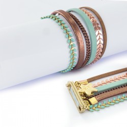 Bracelet manchette aimanté turquoise et cuivre