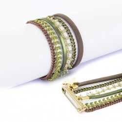 Bracelet manchette aimanté marron, kaki et or