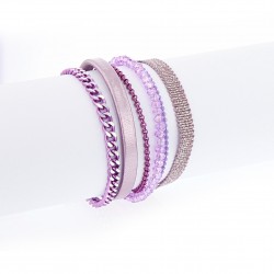 Bracelet manchette aimanté mauve et argent