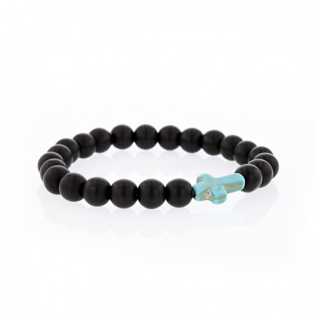 Bracelet Lucky Homme onyx et croix turquoise