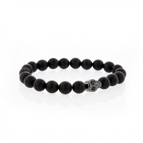 Bracelet Lucky Homme onyx facetté et skullhead hématite