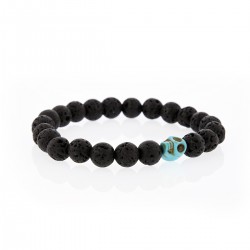 Bracelet Lucky Homme pierre de lave et skullhead turquoise