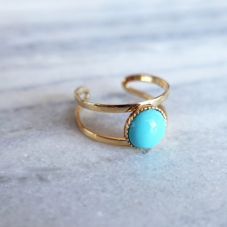 Bague pierre oeil turquoise et or Bague pierre oeil turquoise et or