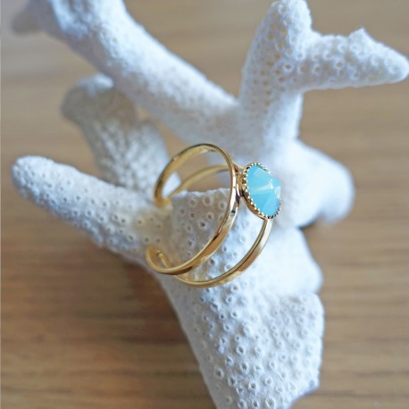 Bague cristal de Swarovski turquoise et or Bague cristal de Swarovski turquoise et or