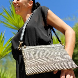 Black and ivory woven straw...