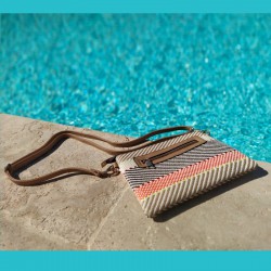 Beige and orange straw pouch
