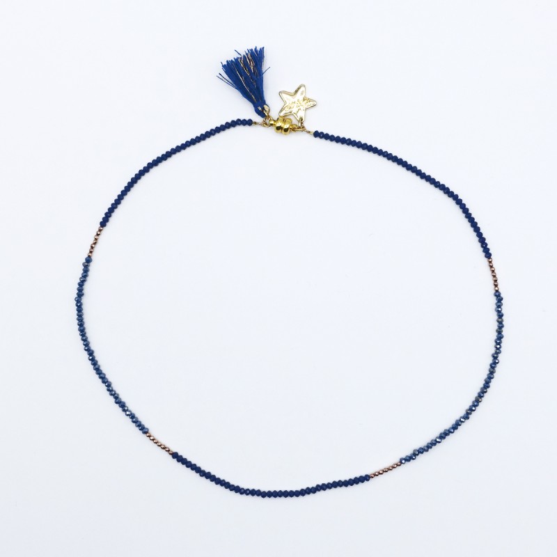 Midnight blue necklace with crystal and hematite beads • Philae Paris